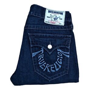 Vintage True Religion Jeans Size 32 STRAIGHT Embroidered Horseshoe Blue
